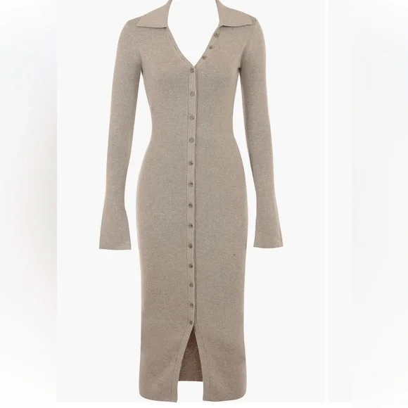 House of CB Yvette long sleeves button up sweater midi dress beige - Picture 6 of 17
